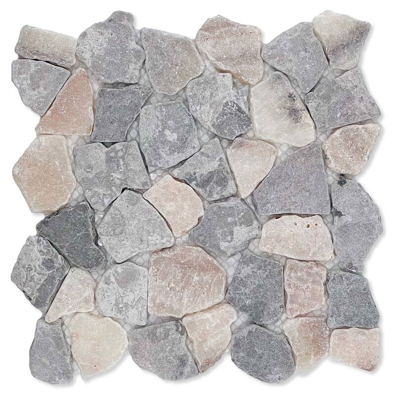 Cruz Bay Studio XR3 Fit Mosaic - 11" x 11" Pebble and Rock Floor and - Ash Grey Quartz Mix
