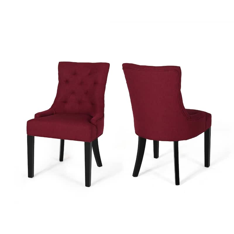 Chen Dining Chair Set of 2, Curved Backrest, Red Diamond Tufted Fabric