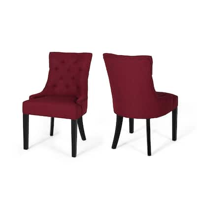 Chen Dining Chair Set of 2, Curved Backrest, Red Diamond Tufted Fabric