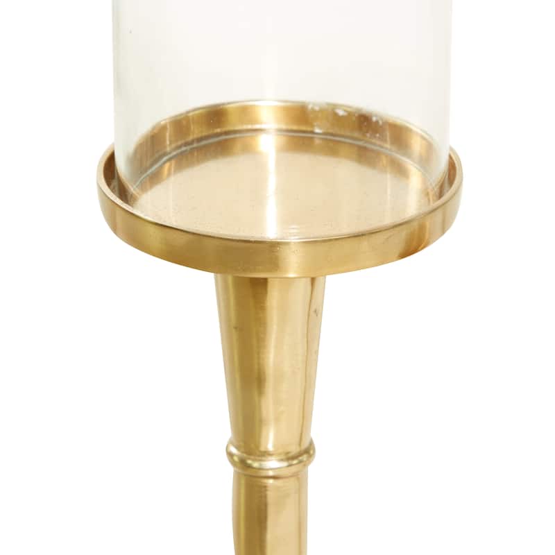 Aluminum Metal Hurricane Lamp - Set of 2 Gold - Roche River Decor - 5"W x 5"L x 32"H