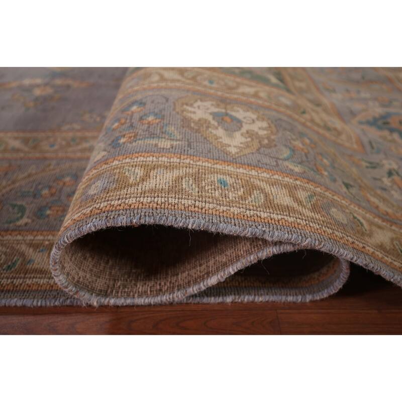 Tabriz Persian Vintage Area Rug Hand-Knotted Blue Wool Carpet - 9'10"x 12'9"