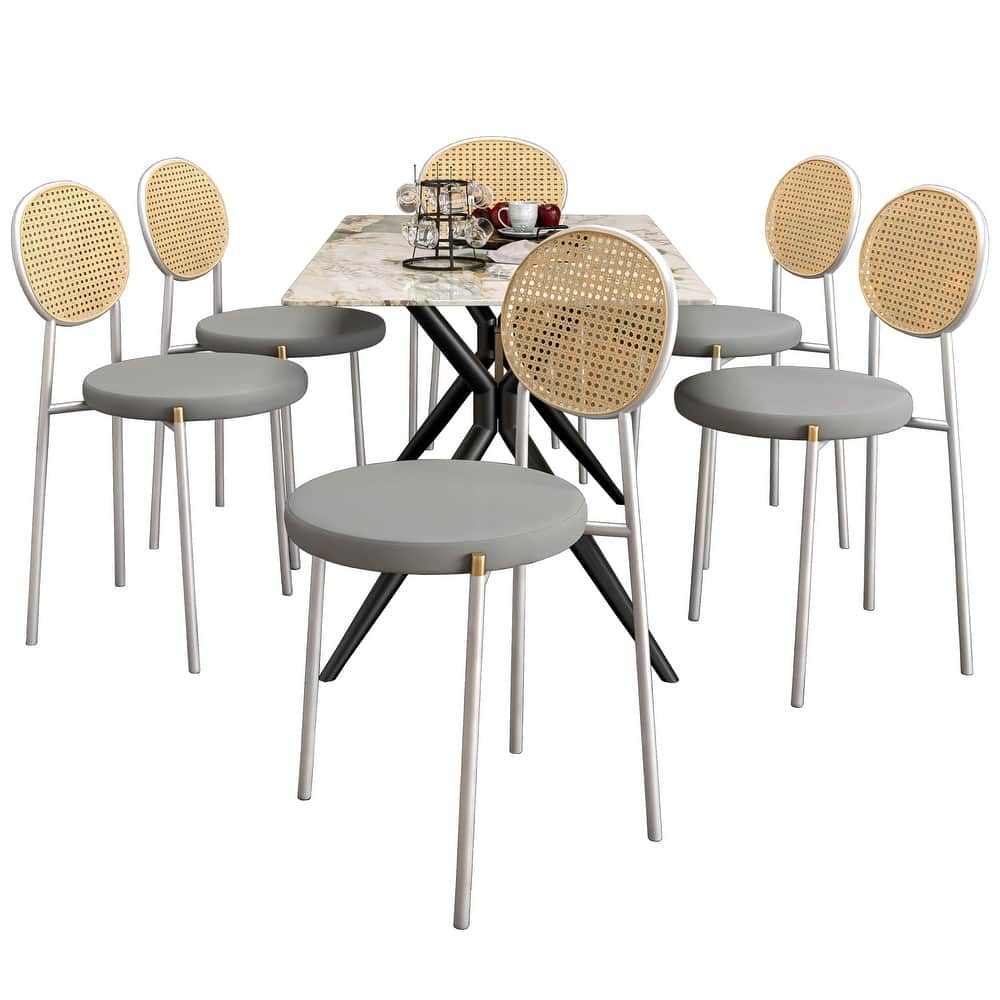 7-Piece Dining Set with 55-Inch Sintered Stone Dining Table and 6 Velvet Side Chairs
