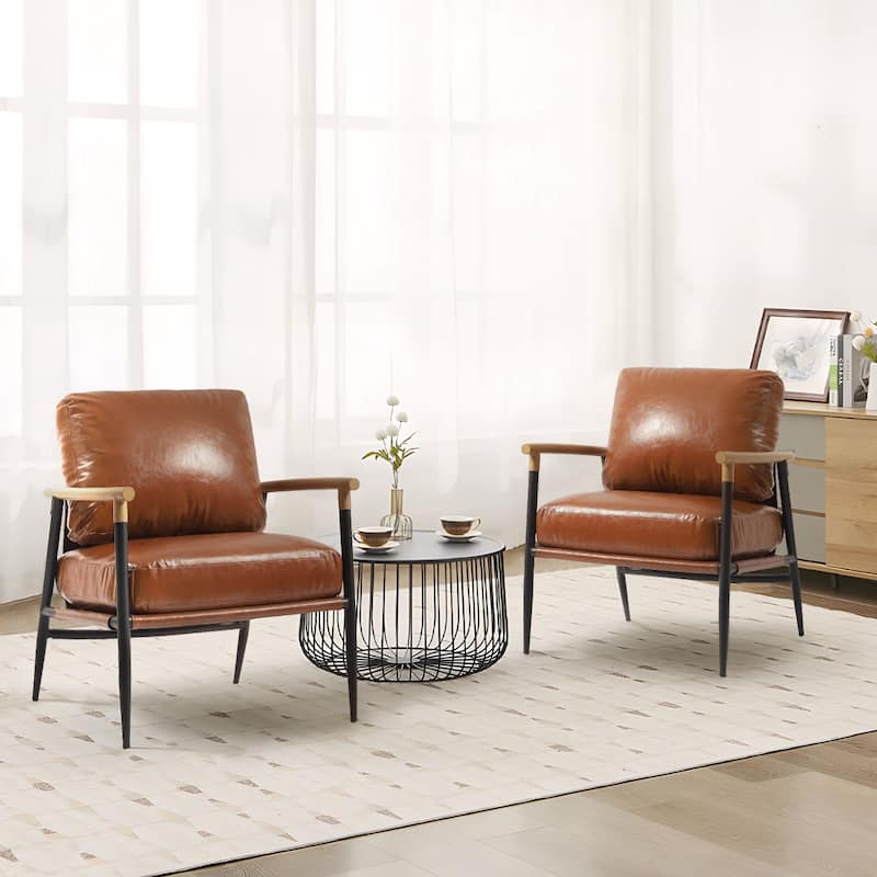 Madison 27'' W Vegan Leather/ Chenille Accent Chair set of 2 - Brown