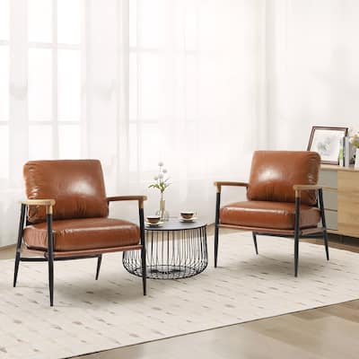 Madison 27'' W Vegan Leather/ Chenille Accent Chair set of 2