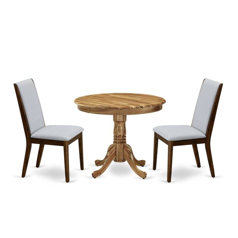 3-Piece Natural Oil Finish Solid Wood Top - Round Upholstered Dining Room Set - Seats 4
