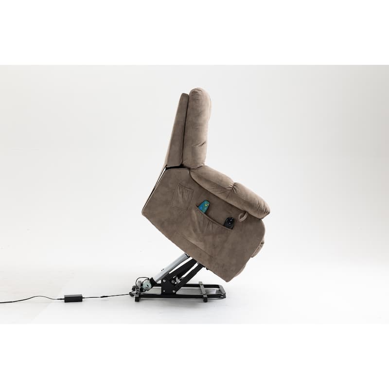 Power Lift Recliner Chair with Massage & Heat, Velvet Upholstered Electric Recliner, Lounge Sofa Chair with Side Pockets