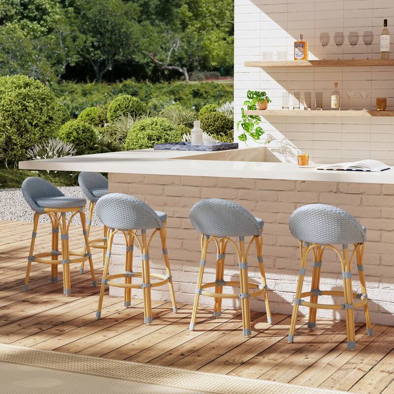 Tobias Outdoor Rattan and Metal Low Back Counter Stool