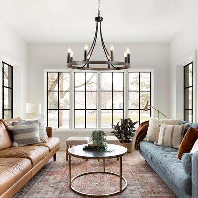 8-light Rustic Farmhouse Wagon Wheel Chandelier Candle Dining Room Lighting Fixtures for Kitchen Island Foyer - N/A