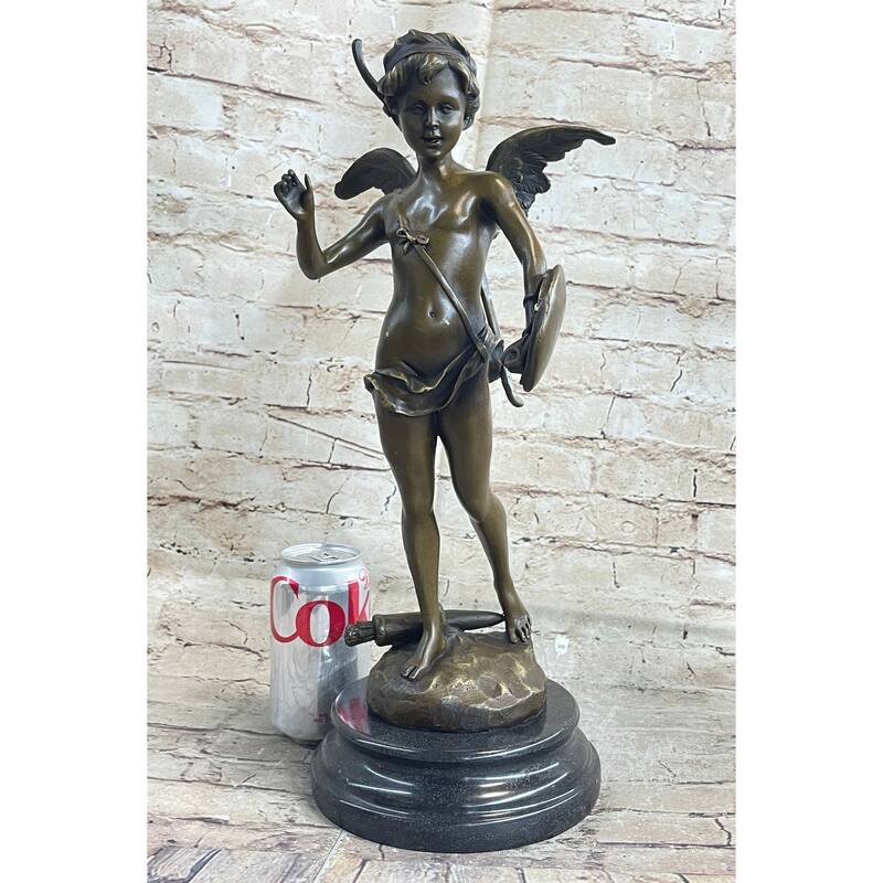 Signed Bronze Statue Cupid Cherub Sculpture On Marble Base Art Deco Sale