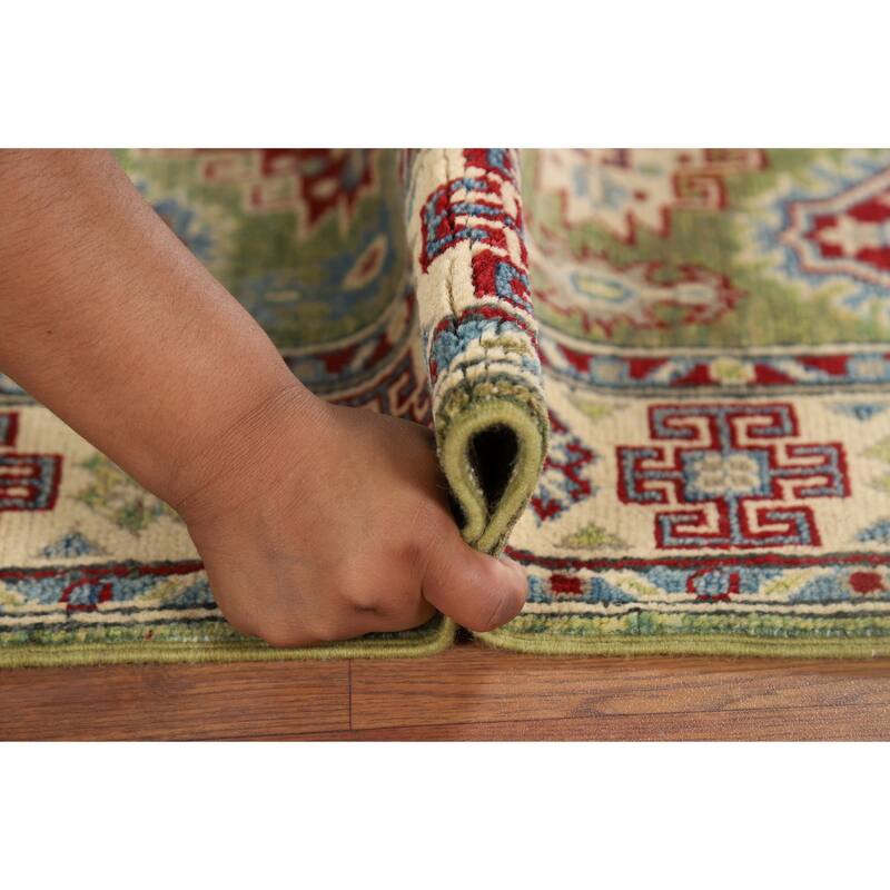 Green Kazak Accent Rug Handmade Oriental Wool Carpet - 2'8" x 3'11"