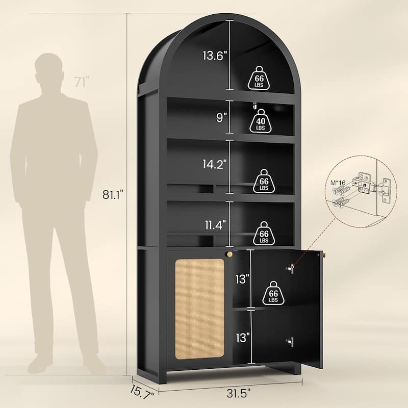 Tall Arched Cabinet Bookcase Storage Bookshelf Door Bathroom Storage Cabinet