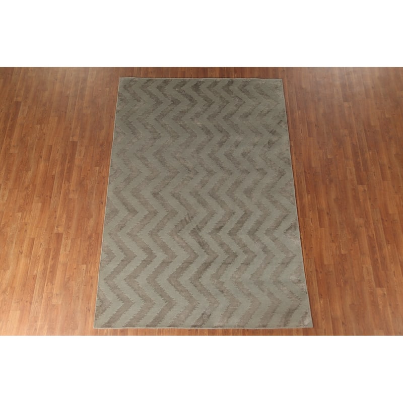 Chevron Style Nepalese Modern Area Rug Hand-Knotted Wool Carpet - 5'11" x 8'9"