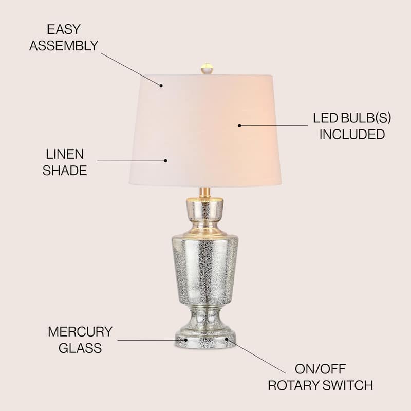 Estelle 26.5" Glass LED Table Lamp, Silver/Ivory by JONATHAN Y