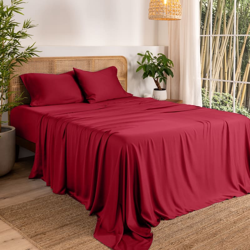 Bare Home Rayon from Bamboo Sheet Set - Deep Pocket - Breathable - Twin XL - Red