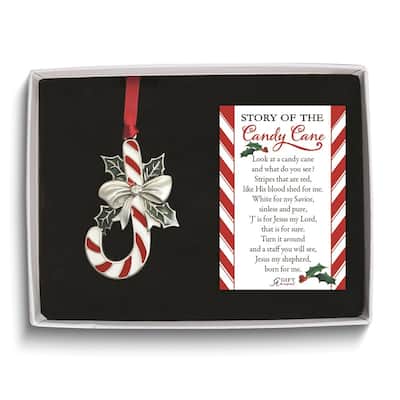 Curata Metal and Epoxy Candy Cane Ornament on Ribbon Gift Boxed with Card