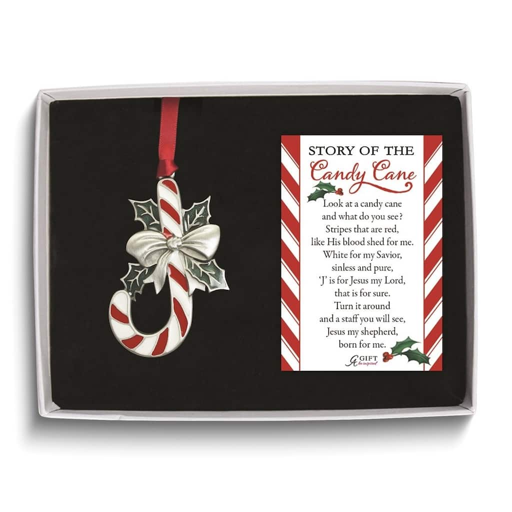 Curata Metal and Epoxy Candy Cane Ornament on Ribbon Gift Boxed with Card