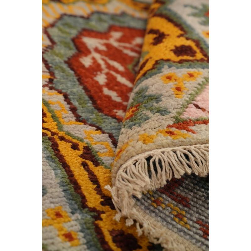 Hand Knotted Oriental 100% Wool Carpet Traditional Geometric Beige & Ivories Kazak Runner Rug - 7' 11'' X 2' 6''