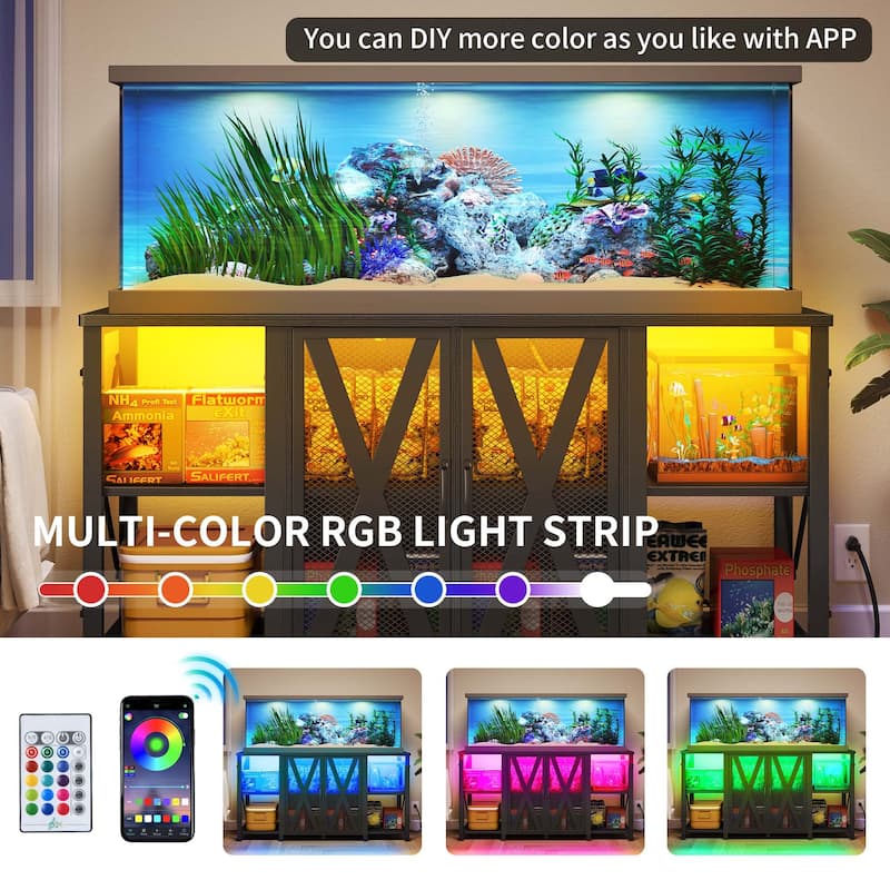 Aquarium Stand Fish Tank Stand For 75-120 Gallon Aquarium Tank with LED Light
