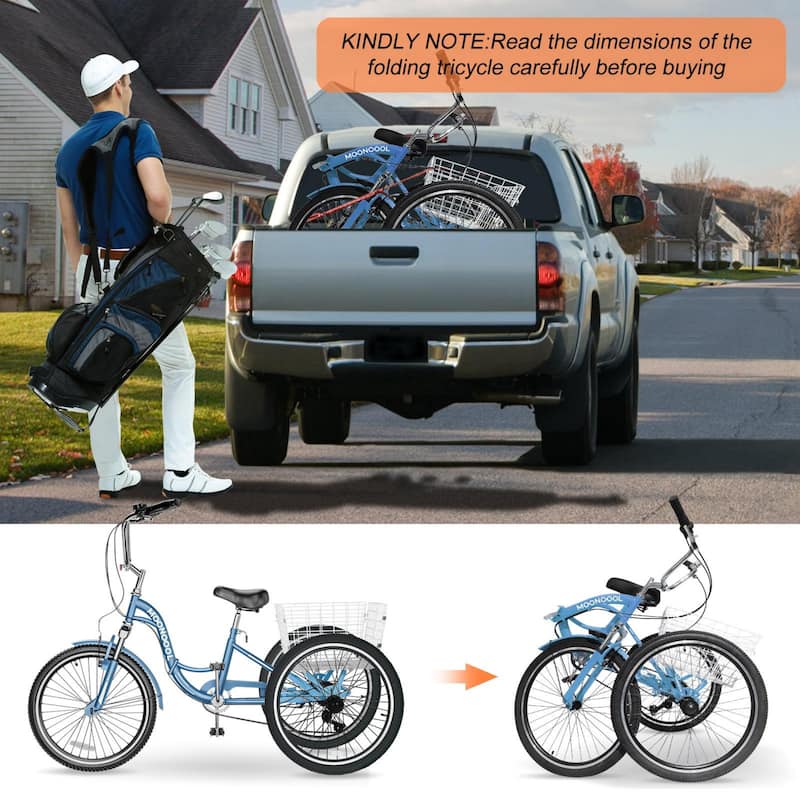 DoCred Adult Folding Tricycle, 7 Speed 3-Wheel Bicycle with Basket