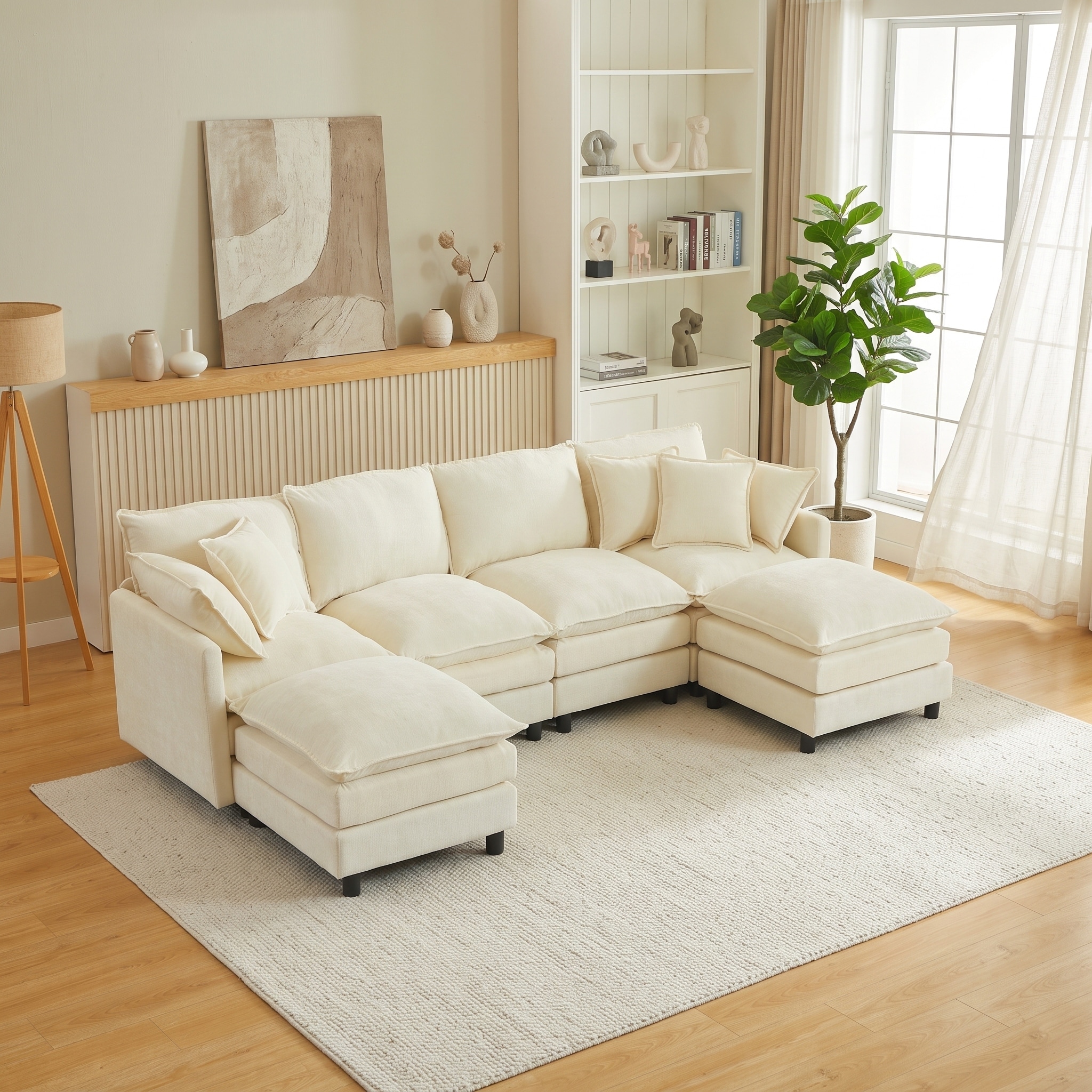 106" Modular U-Shaped Sectional Sofa, 4-Seat Chenille Cloud Couch with 2 Ottomans, Convertible Set