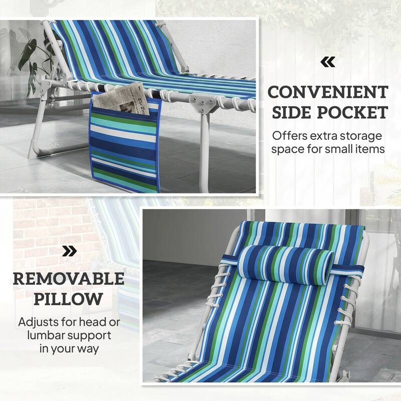Outsunny Tanning Chair with Face Hole, Side Table, 5-Position Reclining Folding Chaise Lounge Chair