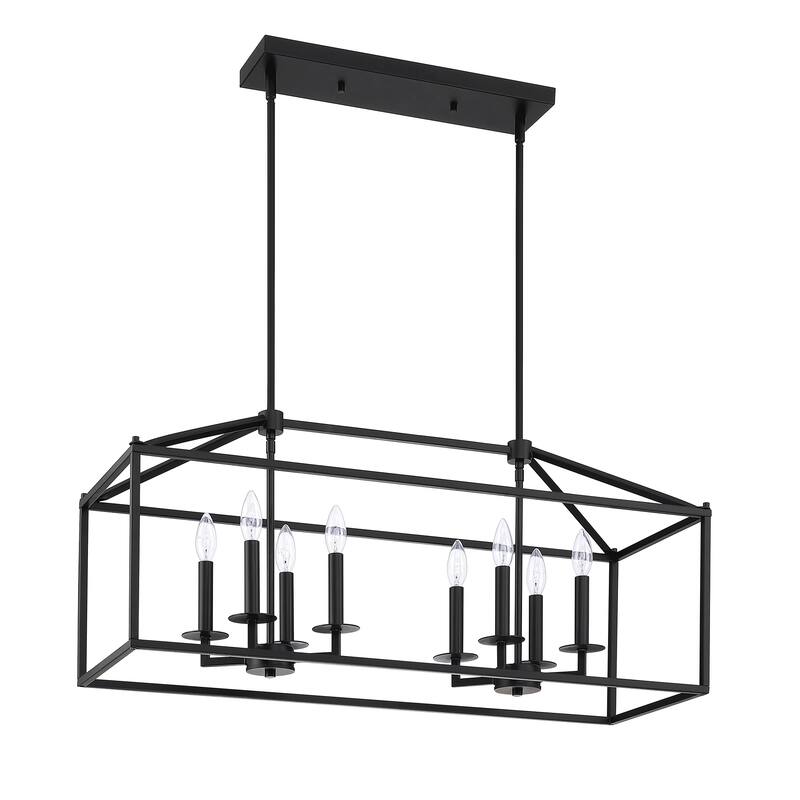 8-Light Pendant with Matte Black Finish and Steel Cage Shade - Black