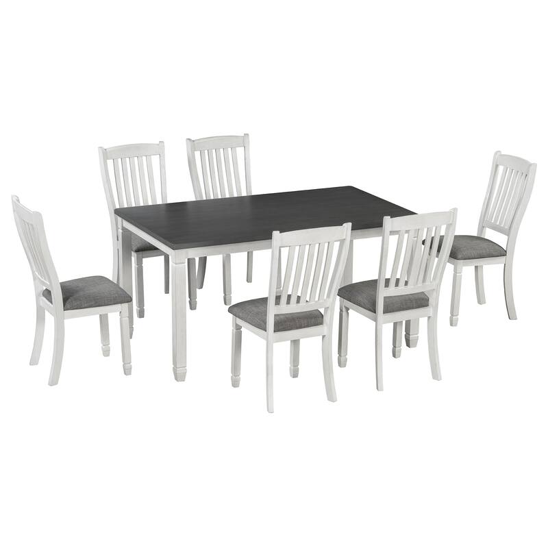 7-Piece Dining Table Set for 6 with Upholstered Chairs, Wood Dining Table Set with Shaped Legs for Kitchen & Dining Room