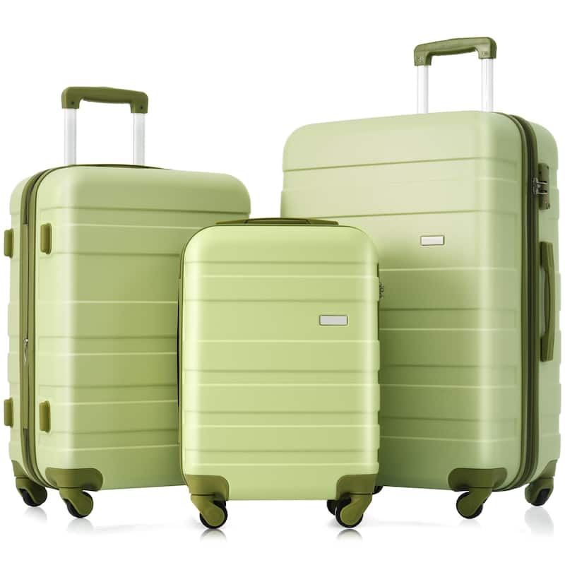 3 Piece Luggage Set with Spinner Wheels, New Model ABS Hardshell Lightweight Durable Waterproof Suitcase w/Tsa Lock, for Travel - Light Green