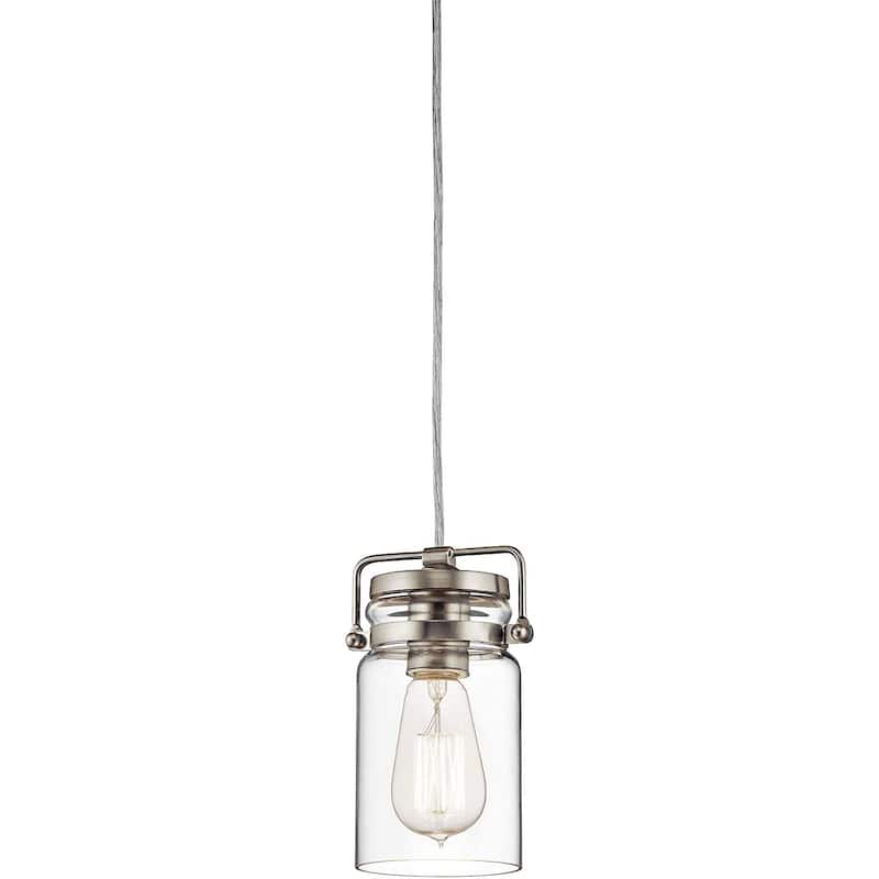 Jar glass pendant light fixture with nickel brush