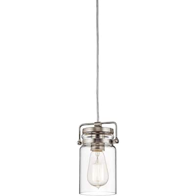 Jar glass pendant light fixture with nickel brush