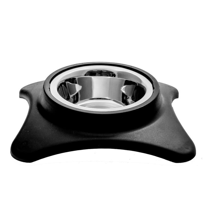 IH Casa Decor Stainless Steel Single Pet Bowl With Stand Black - Set of 2 - Black