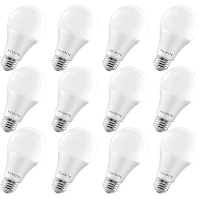 Luxrite A19 LED Light Bulb 100W Equivalent 3500K 1600 Lumens Dimmable 15W Enclosed Fixture Rated E26 Base 12 Pack