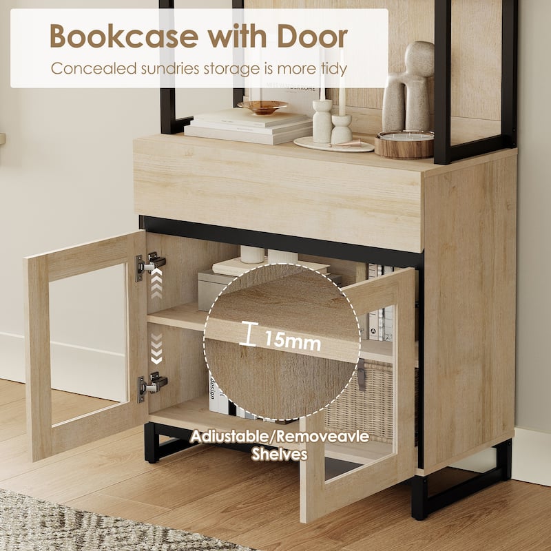 3 PCS Modern 72" Tall Buffet Cabinet with 3 Drawers and Open Shelves, Storage Cabinet for Dining Room or Kitchen