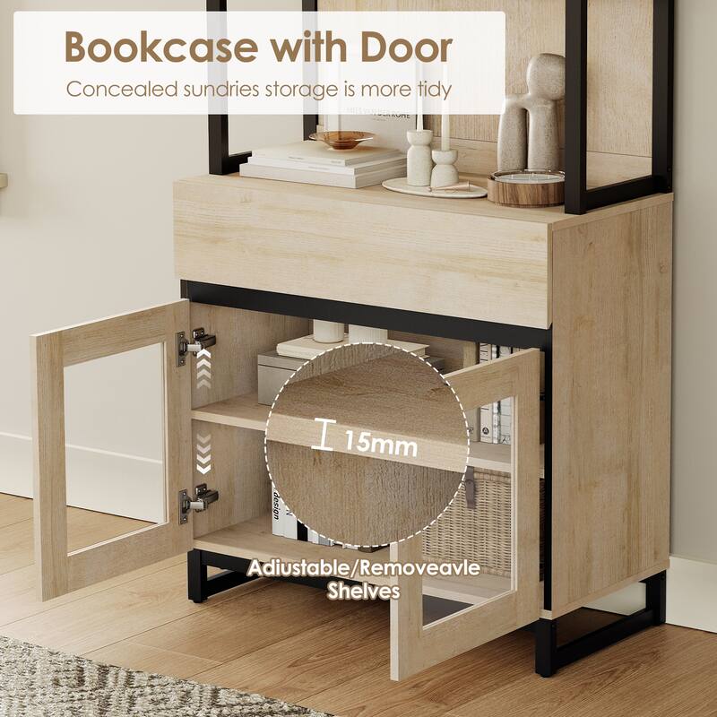 Modern 72" Tall Bookcase with 4 Drawers and Open Book Shelfs,Wood Freestanding Bookshelves for Living room,