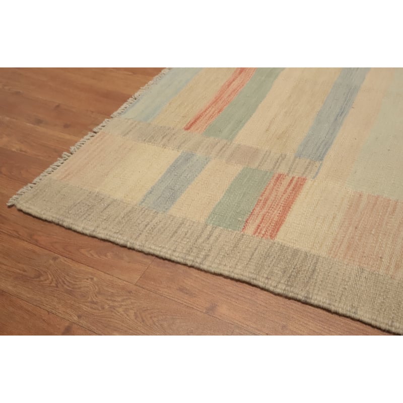 Hand Woven Oriental 100% Wool Carpet Southwestern Tribal Multi-Colored Kilim Area Rug - 6' 9'' X 5' 0''
