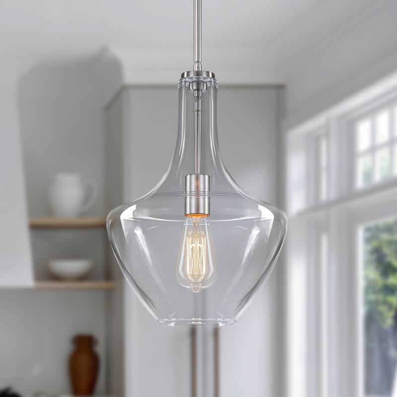 Starsky 1-light Modern Teardrop Pendant Light with Thick Clear Glass Shade