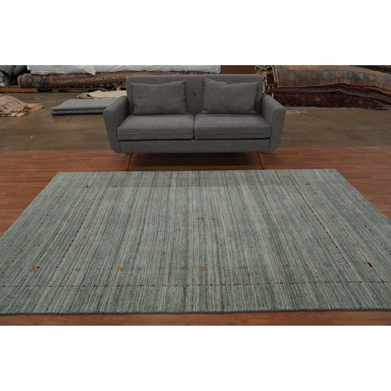 Hand Knotted Oriental 100% Wool Carpet Tribal Animal Pictorial Green Gabbeh Area Rug - 8' 11'' X 5' 11''