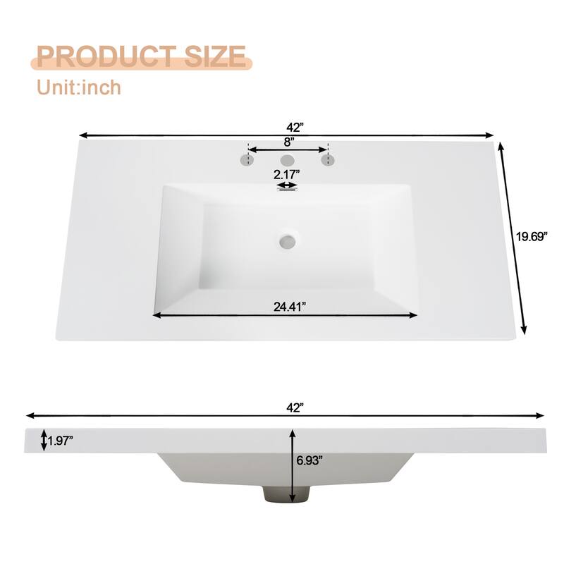 GDFStudio - Mercer Transitional Wall Mounted Bathroom Vanity Cabinet with Double SMC Sink, Soft Close Doors & Drawers