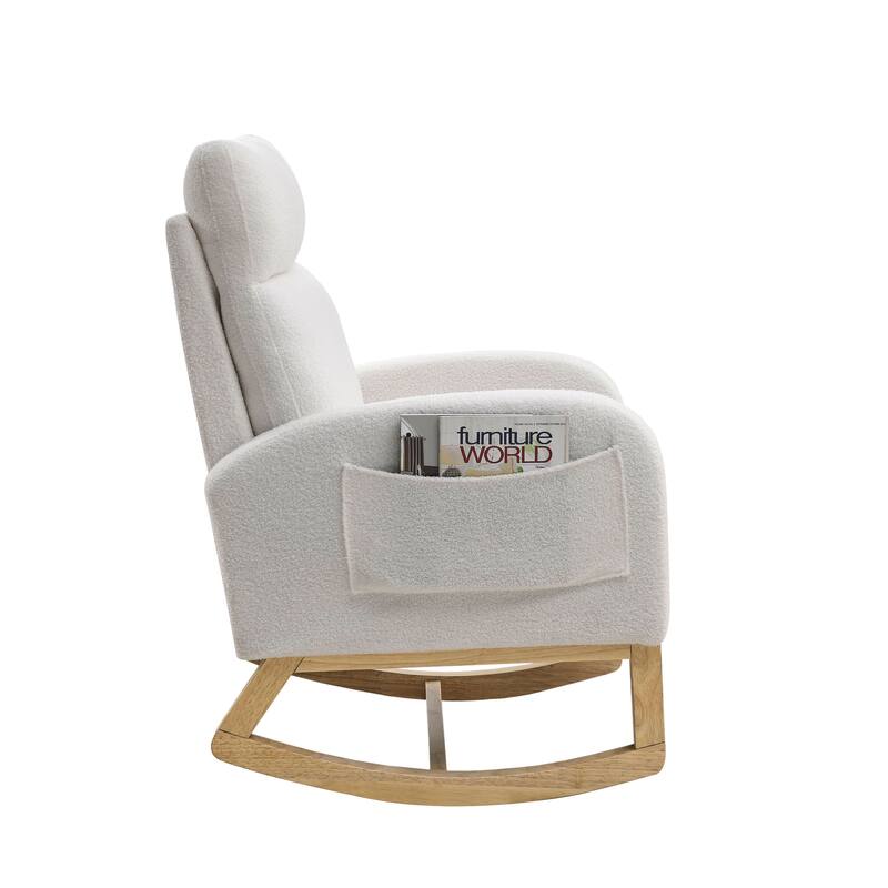 Teddy Fabric Rocking Chair with Side Pockets & High Back Support