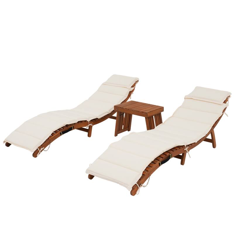 Patio Folding Chaise Lounge Set with Side Table