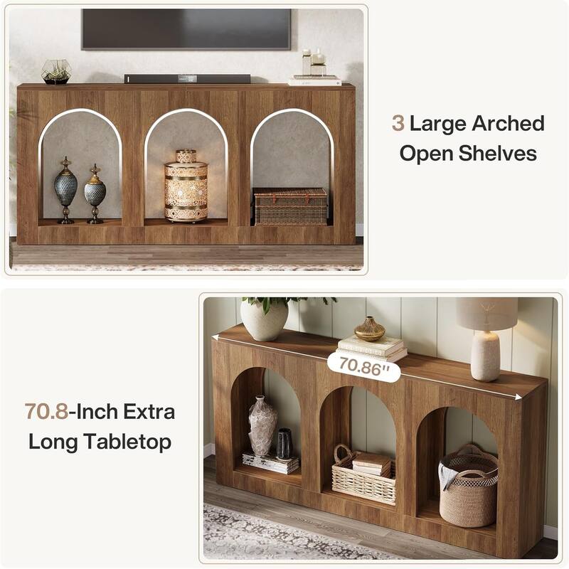 Wood Entryway Entry Table with 3 Arched Shelves for Foyer