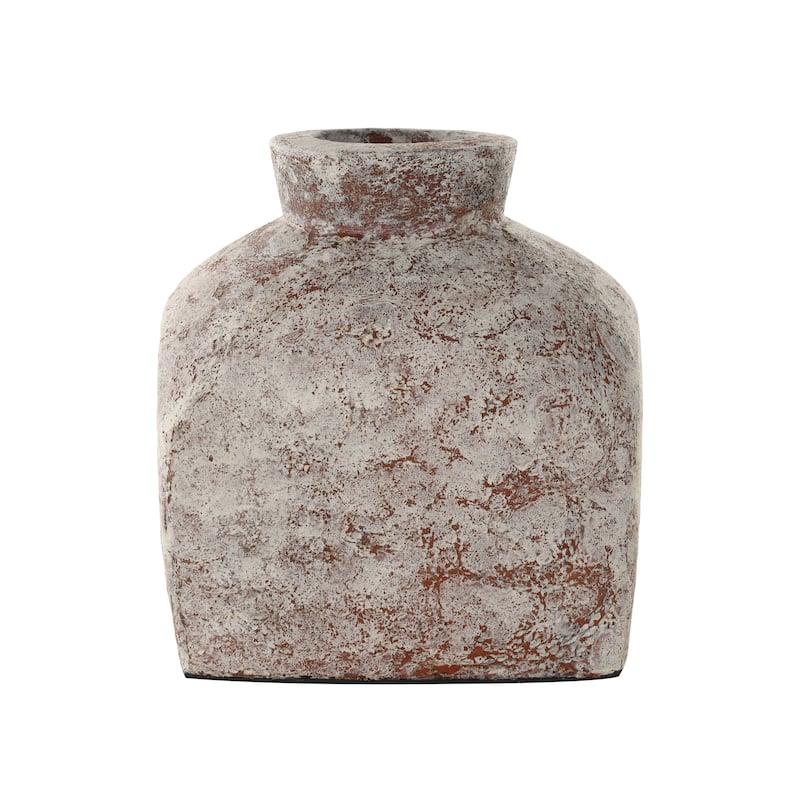 Brown Ceramic Antique Style Textured Square Decorative Vase