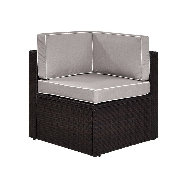 Palm Harbor Outdoor Wicker Corner Chair in Brown with Grey Cushions - 26.5 W x 26.5 D x 30.5 H