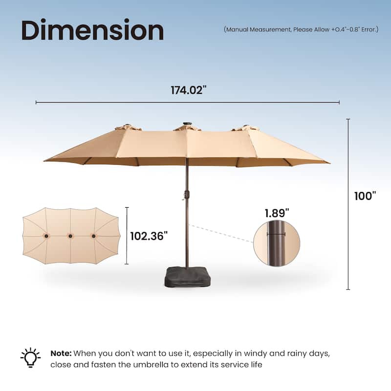 ​OVIOS 15ft Double Side Patio Umbrella Extra Large with Light