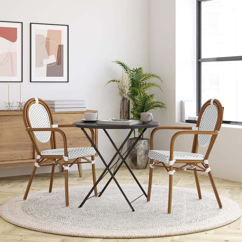Stacking Bistro Chairs with Metal Frames - White & Gray/Natural Frame