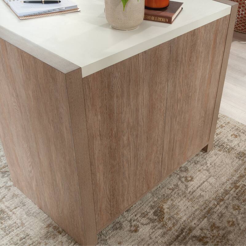 Engineered Wood Farmhouse Desk with Built-in Bookshelf, Brown