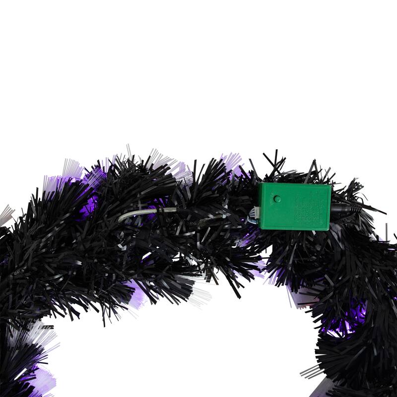Multi-Function Fiber Optic Artificial Halloween Wreath - 24" - Black - Orange and Purple LED