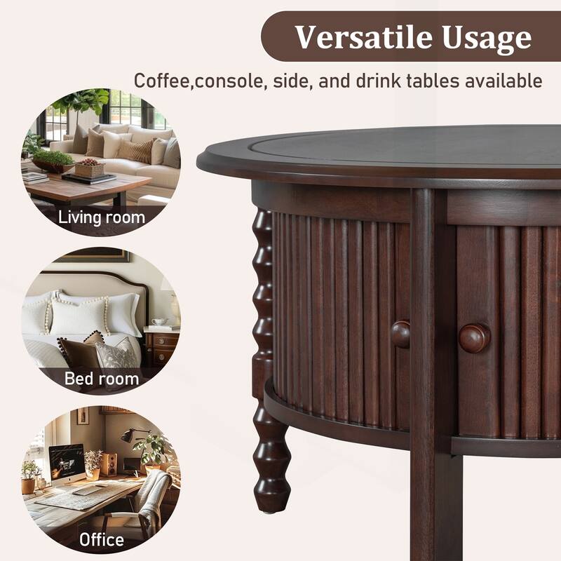 Vintage Round Coffee Table with Practical Storage for Various Rooms