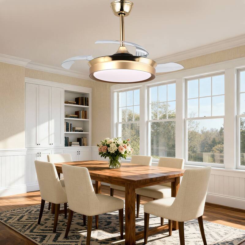 Cusp Barn 36 Inch Retractable Ceiling Fan with Lights, Modern 6 Speeds Silent DC Motor Fandelier Ceiling Fan for Bedroom