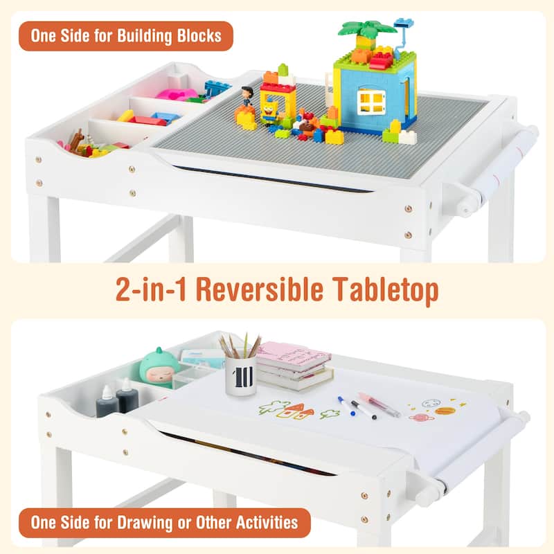 Wooden Kids Multi Activity Play Table with Storage Paper Roll - 34" x 23.5" x 22.5" (L x W x H)
